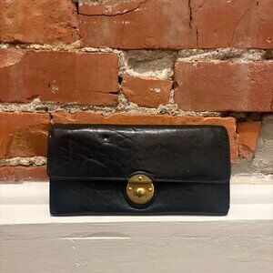 Marc by Marc Jacobs Black Leather Wallet – Gold Push-Lock Clasp Designer Wallet